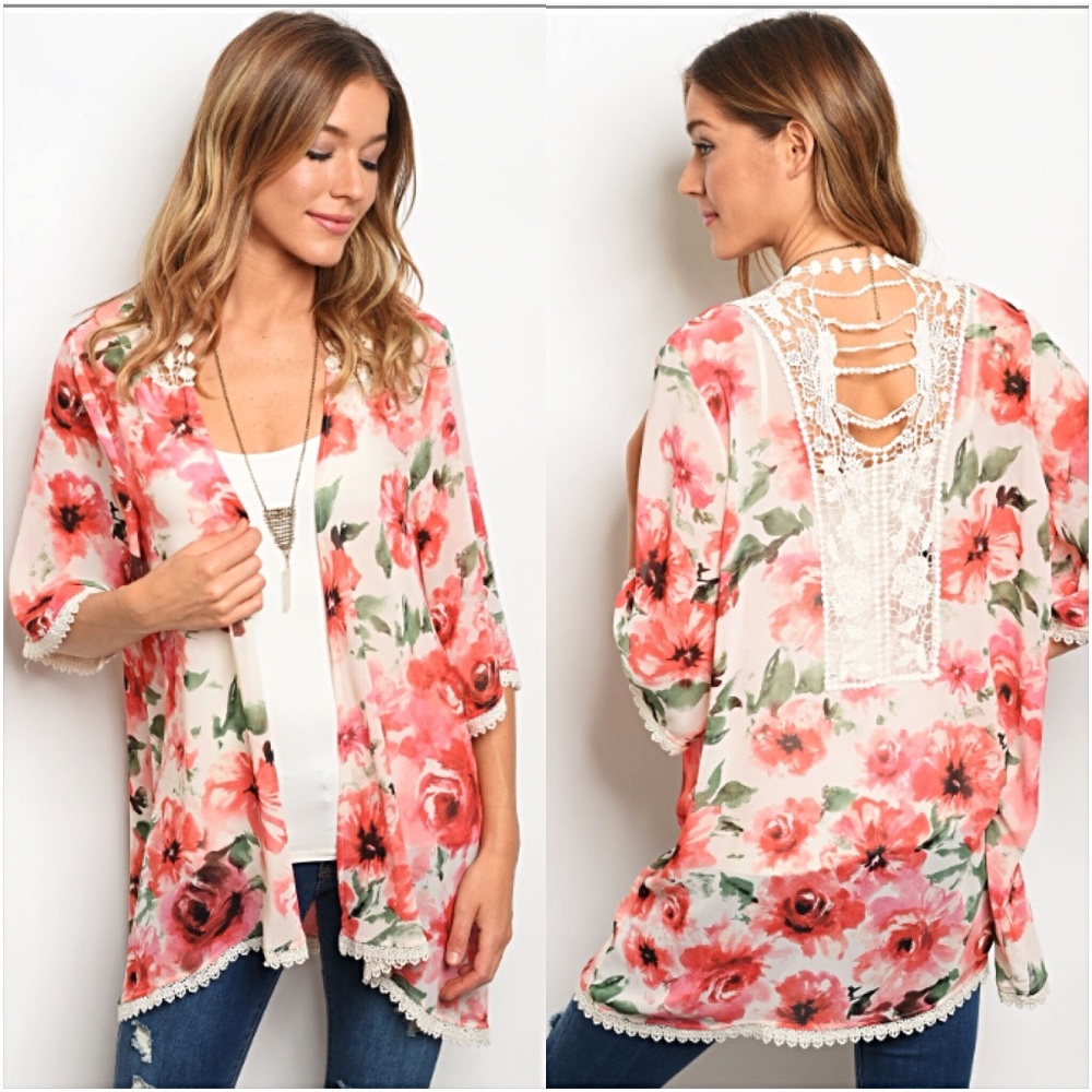 Amazing Chiffon FloralLace Cardi Kimono SM - Picture 4 of 6
